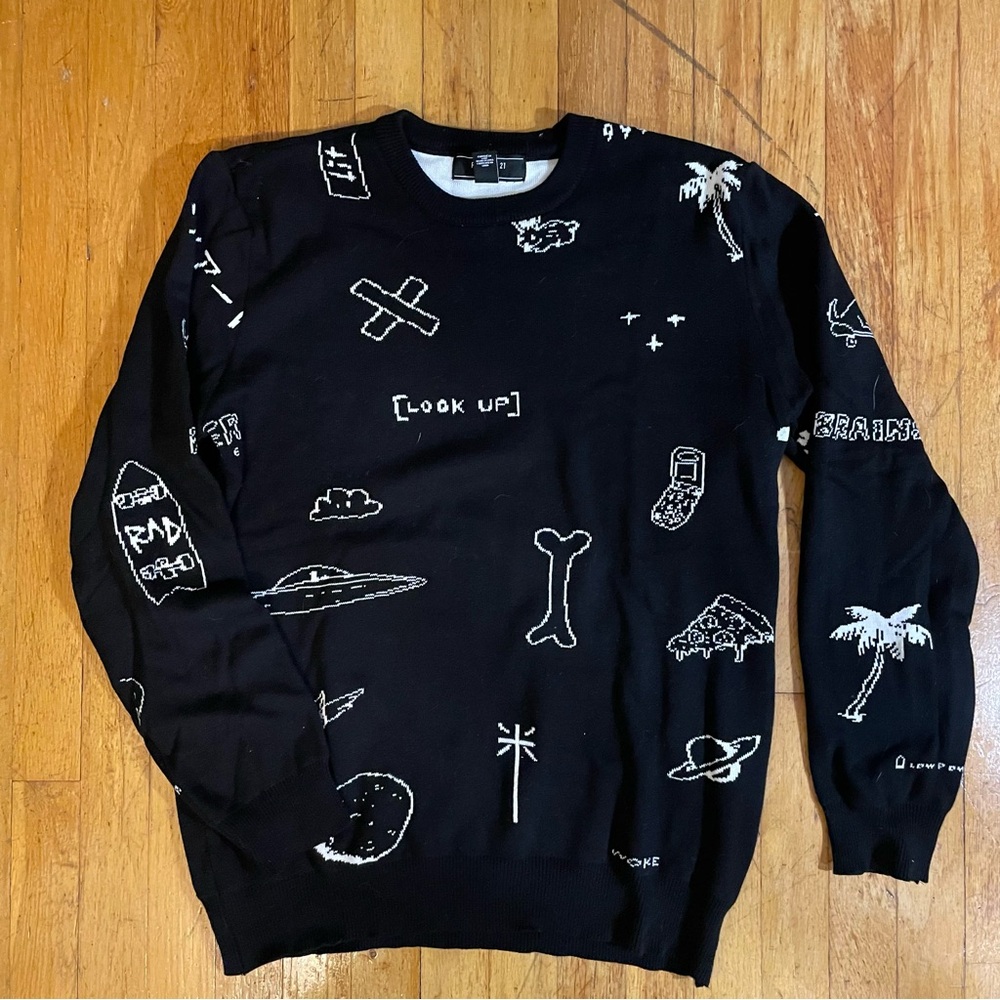Black and white doodle knit sweater
